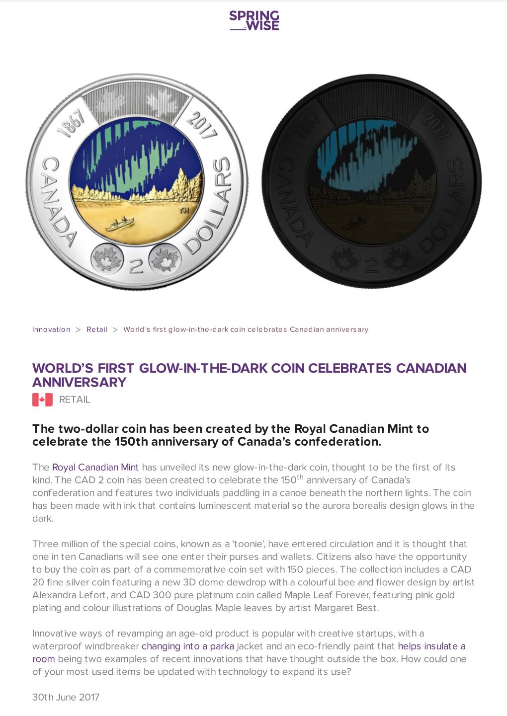 World's First Glow-In-The-Dark Coin