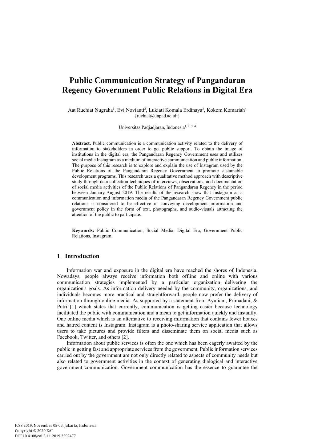 Public Communication Strategy of Pangandaran Regency Government Public Relations in Digital Era