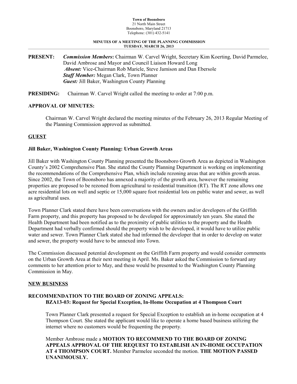 Boonsboro Planning Commission Minutes s1