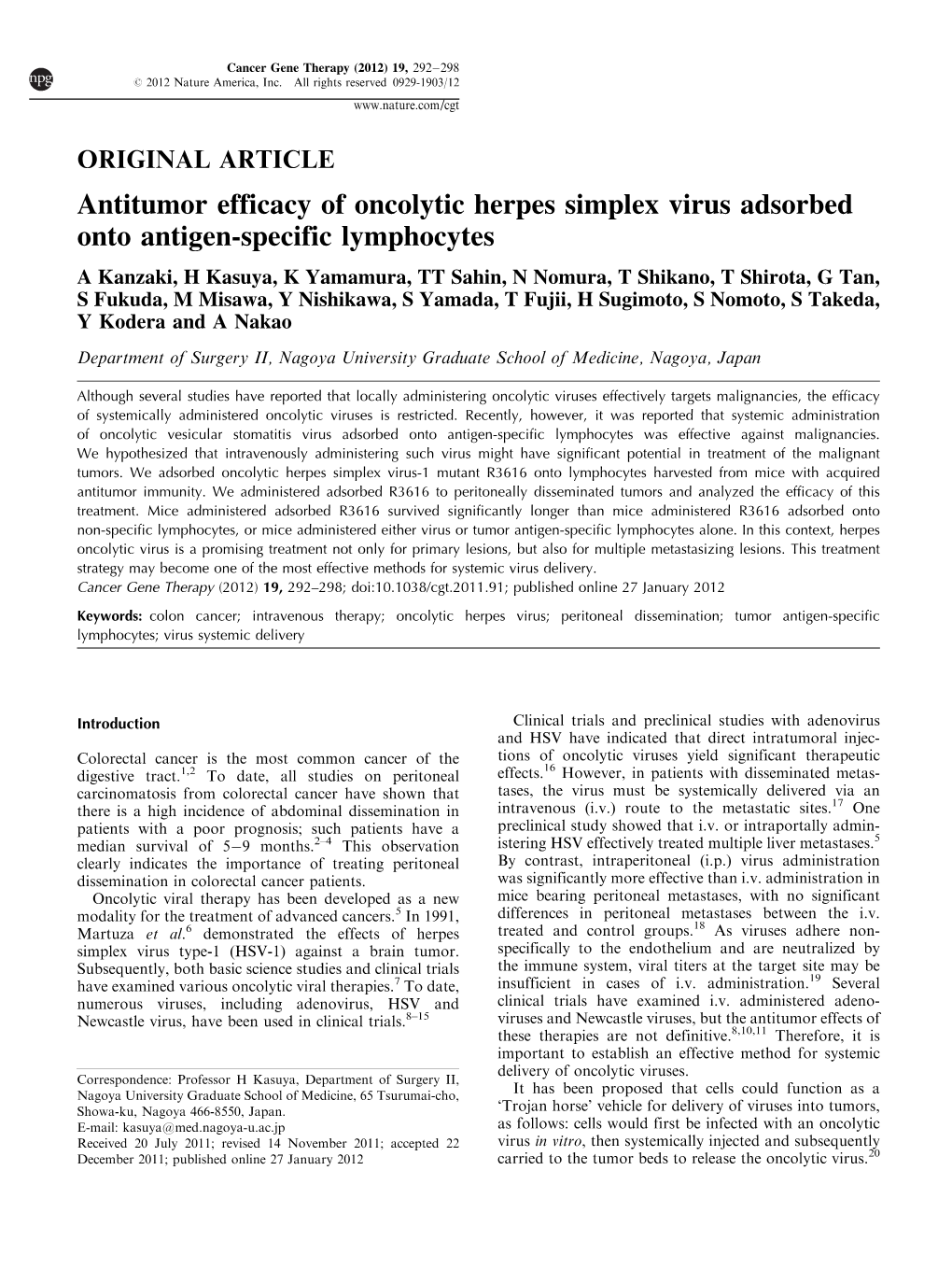 Antitumor Efficacy of Oncolytic Herpes Simplex Virus Adsorbed Onto