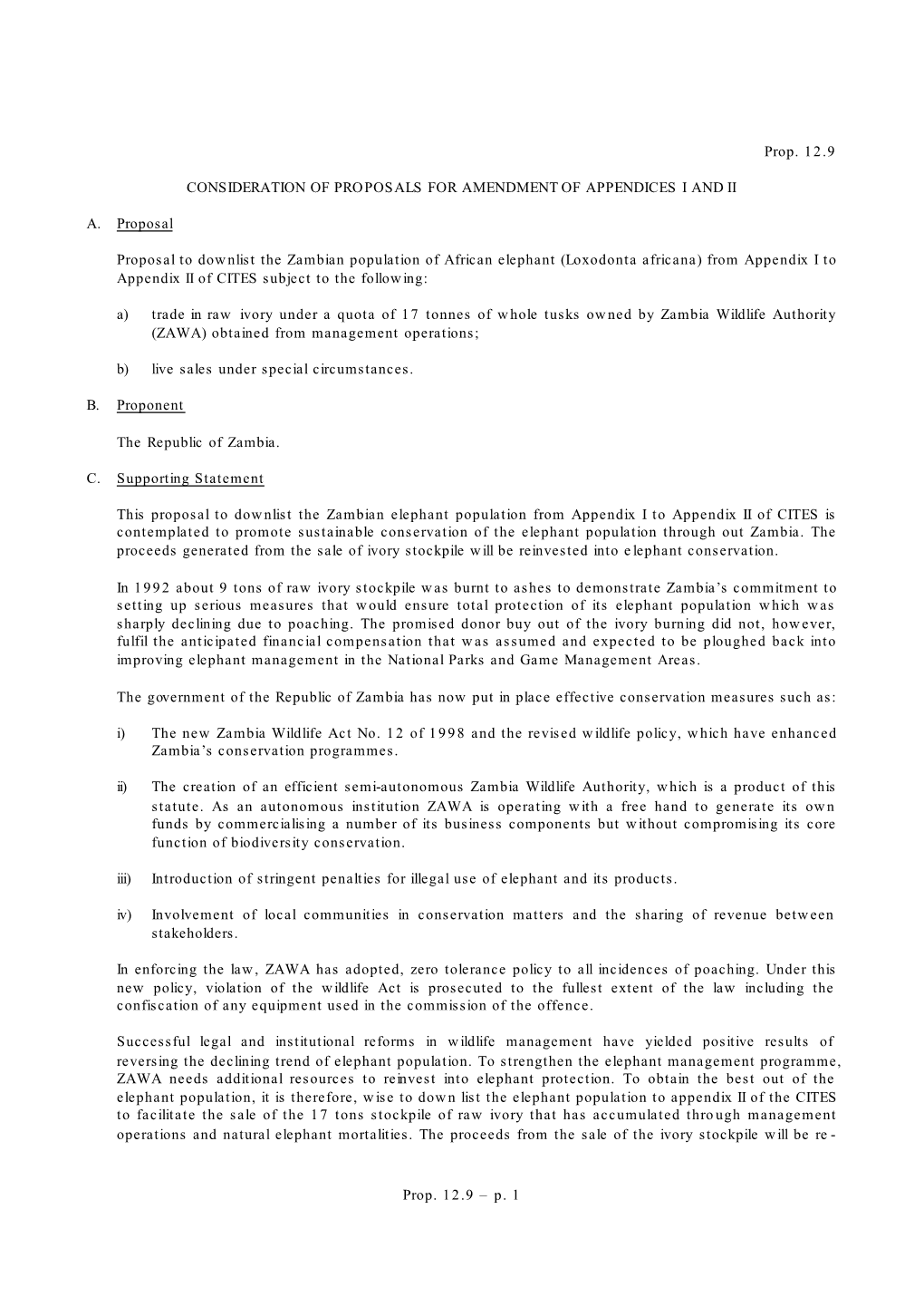 P. 1 Prop. 12.9 CONSIDERATION of PROPOSALS FOR