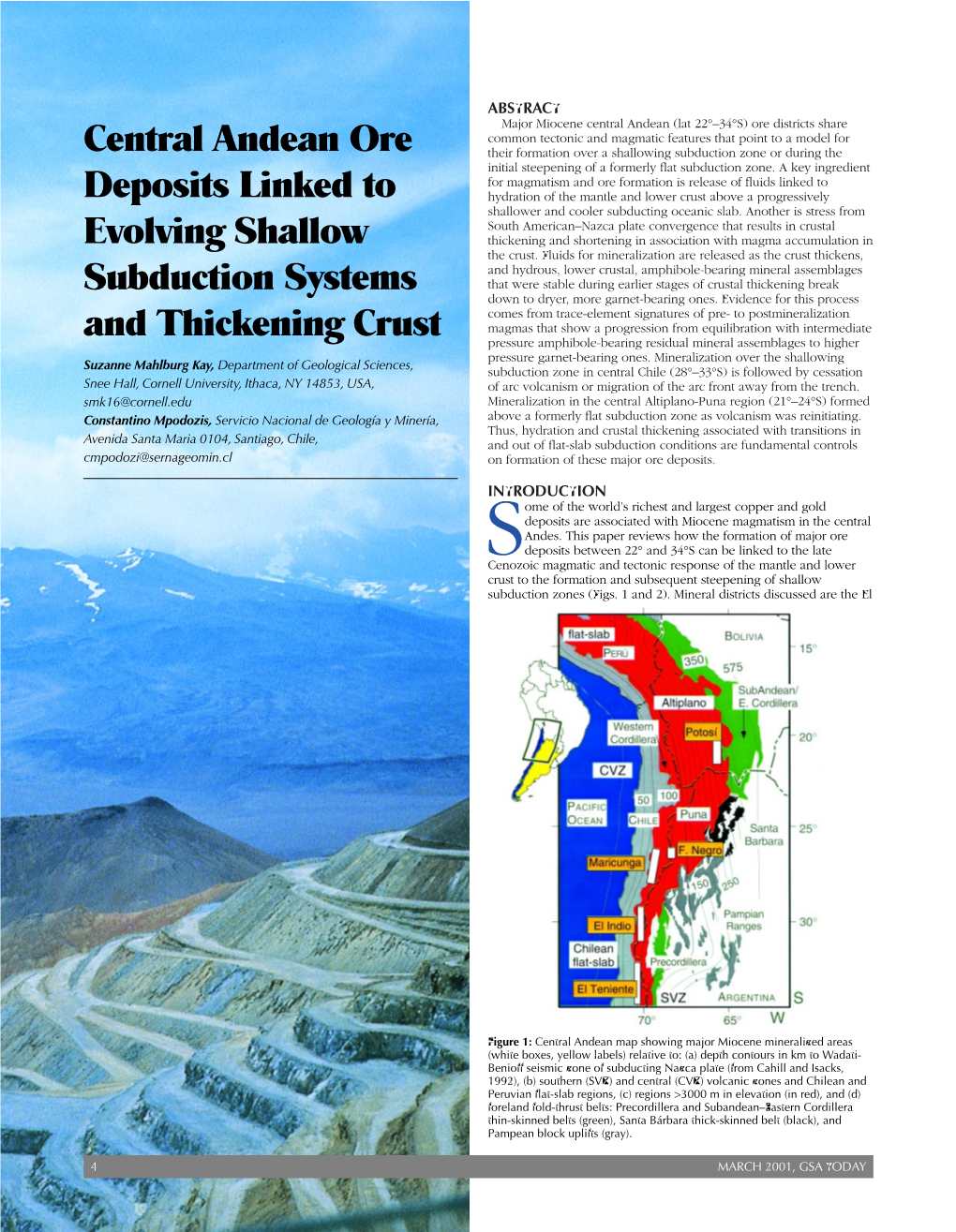 Central Andean Ore Deposits Linked to Evolving Shallow Subduction