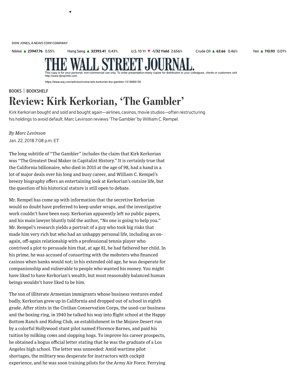 The Gambler WSJ 012318