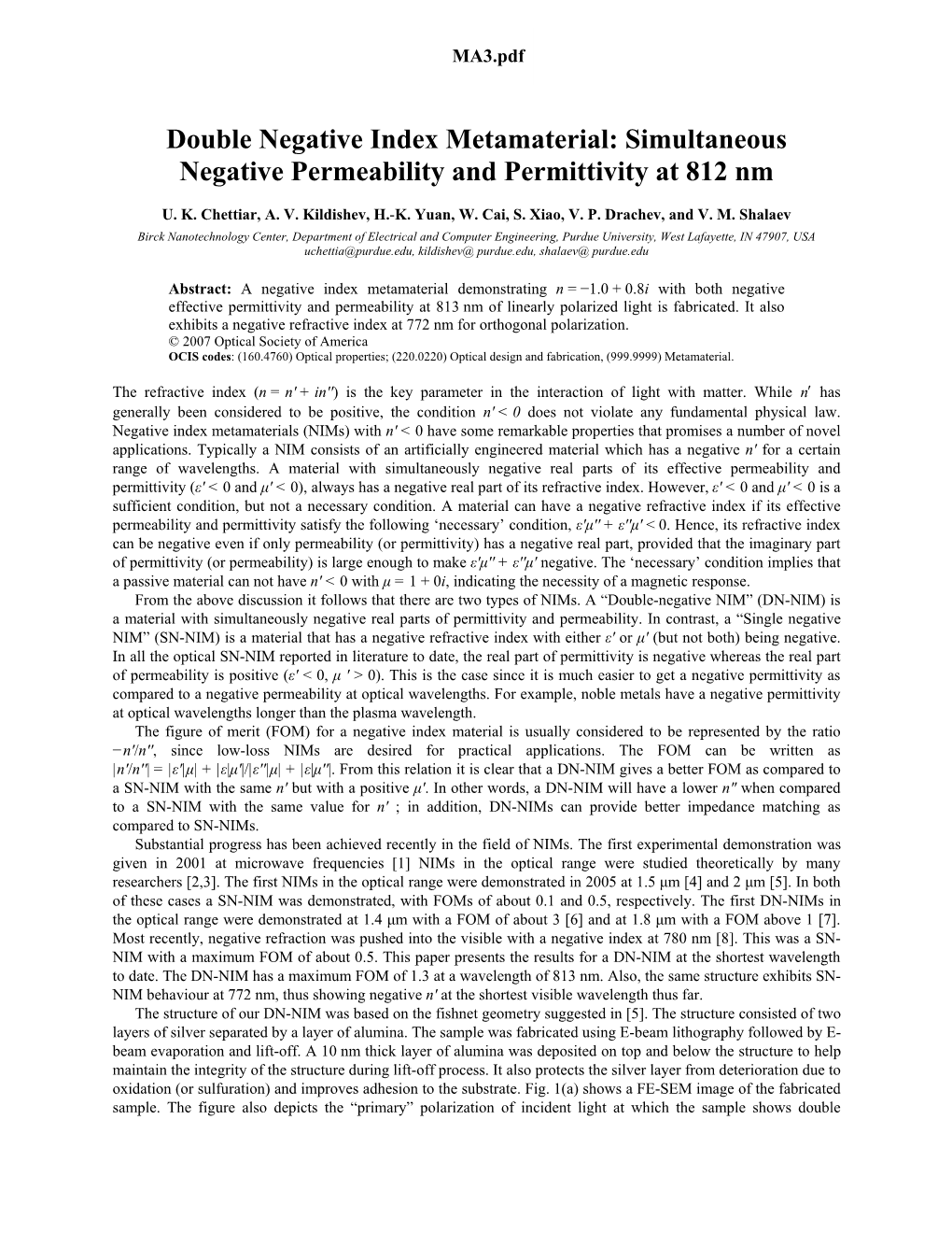 Simultaneous Negative Permeability and Permittivity at 812 Nm