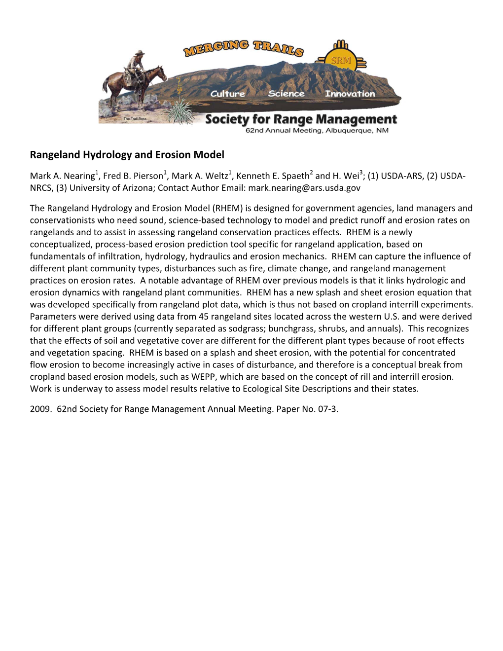 Rangeland Hydrology and Erosion Model