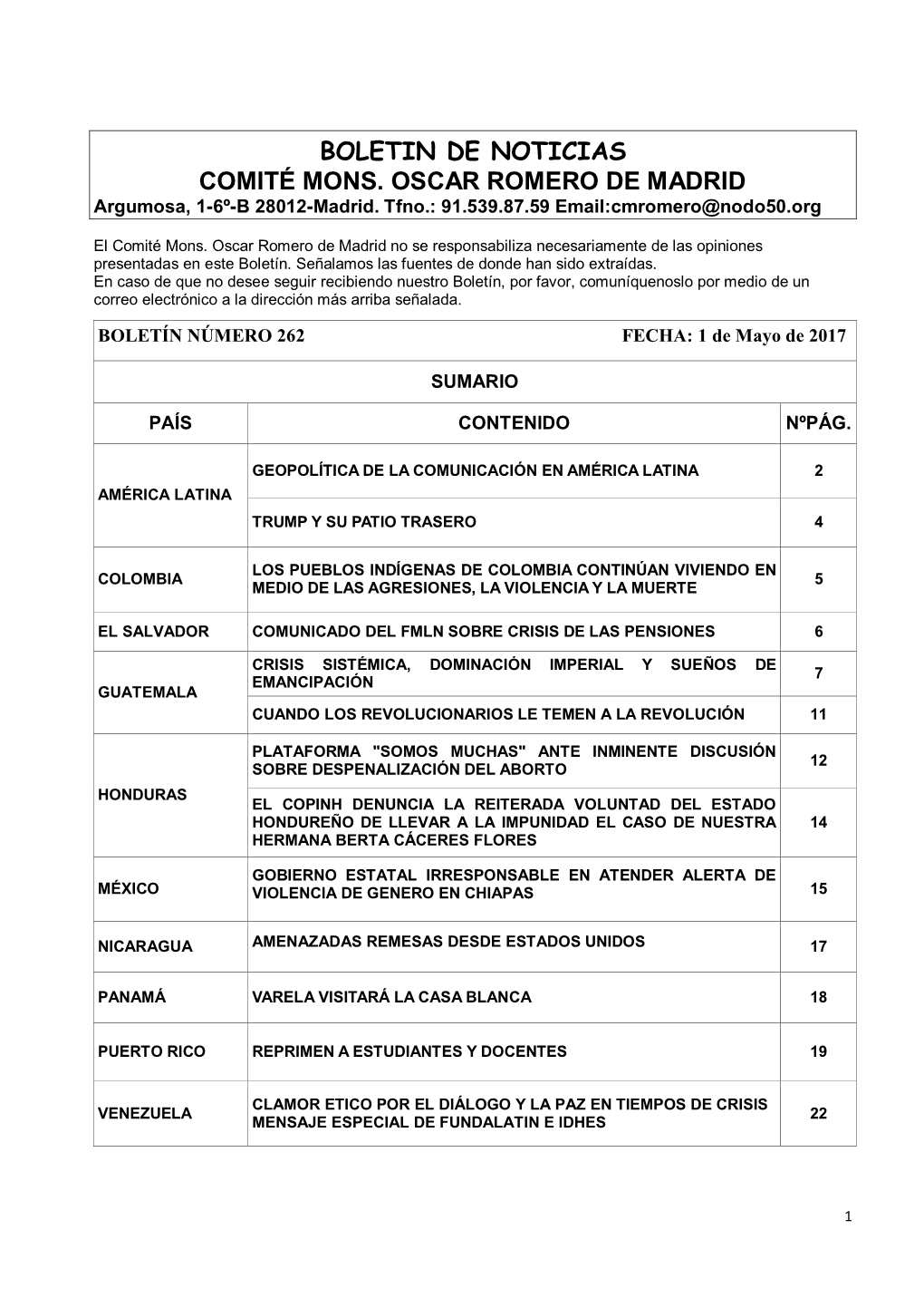 Boletin De Noticias Comité Mons