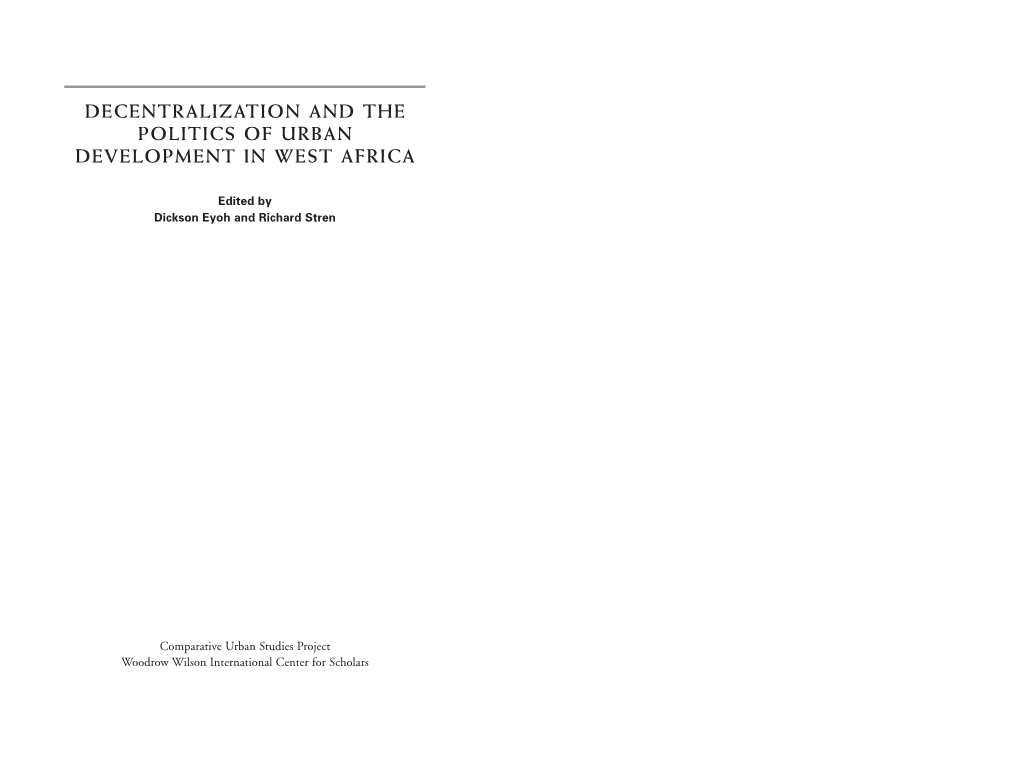 Decentralization and the Politics of Urban Development in West Africa