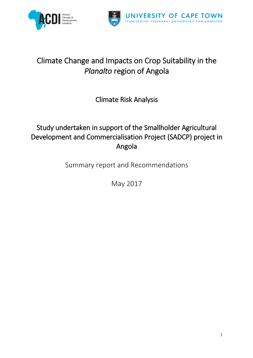 Climate Change and Impacts on Crop Suitability in the Planalto Region of Angola
