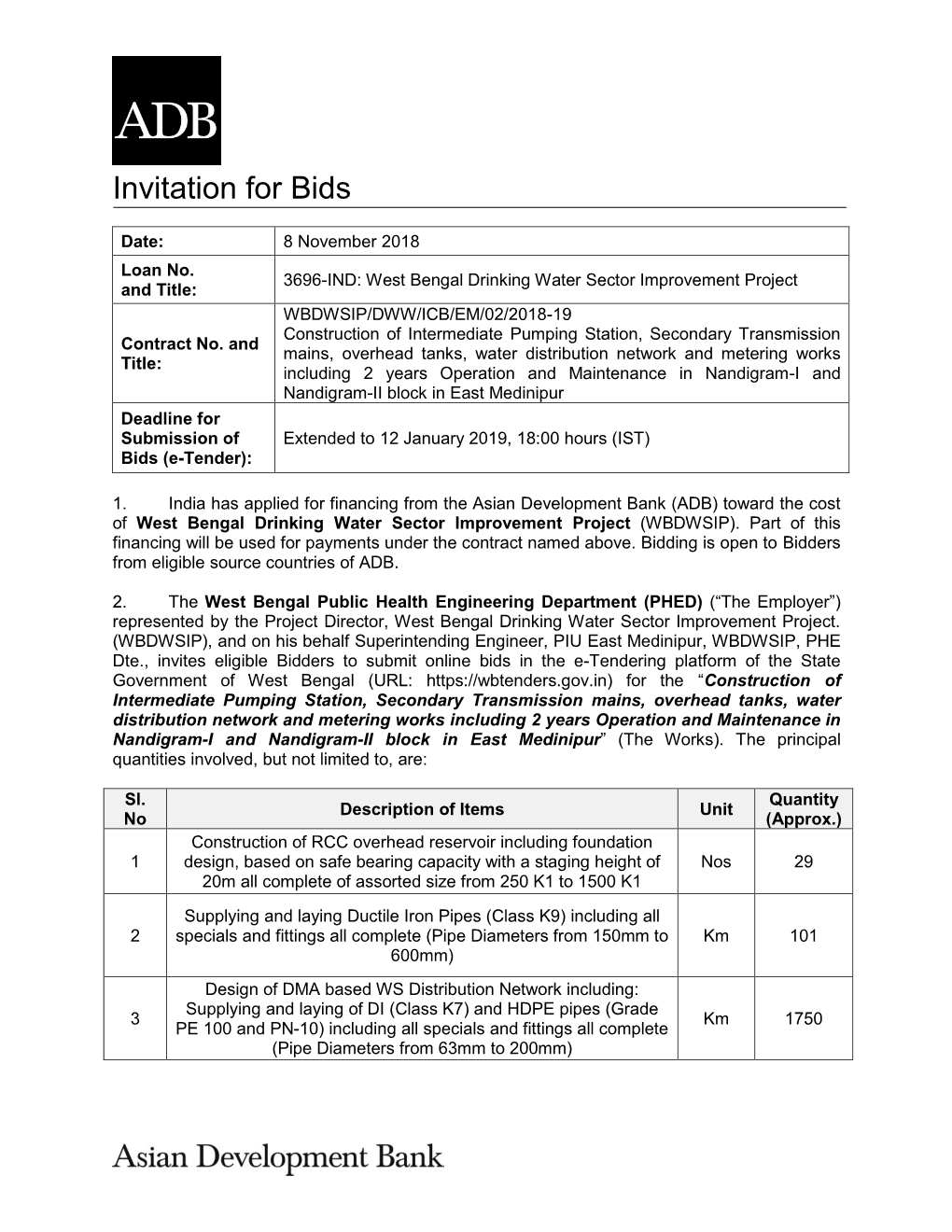 West Bengal Drinking Water Sector Improvement Project