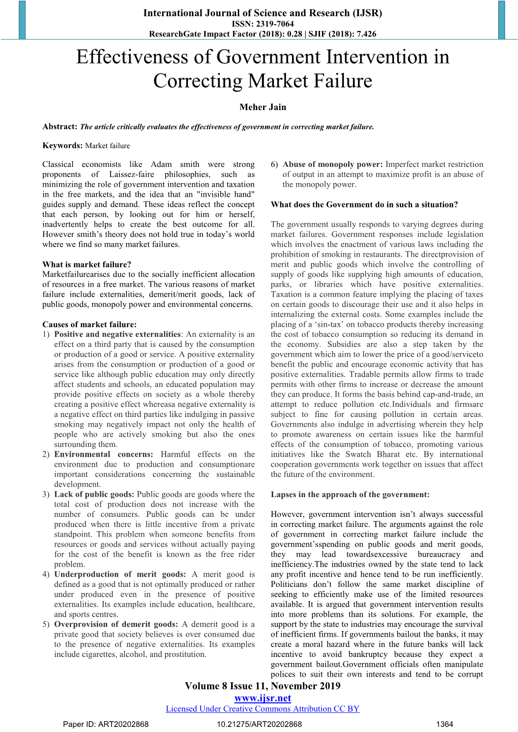 Effectiveness of Government Intervention in Correcting Market Failure