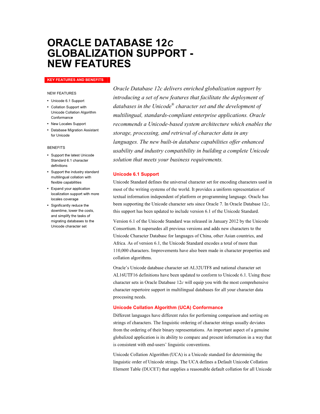 Oracle Database 12C Globalization Support - New Features