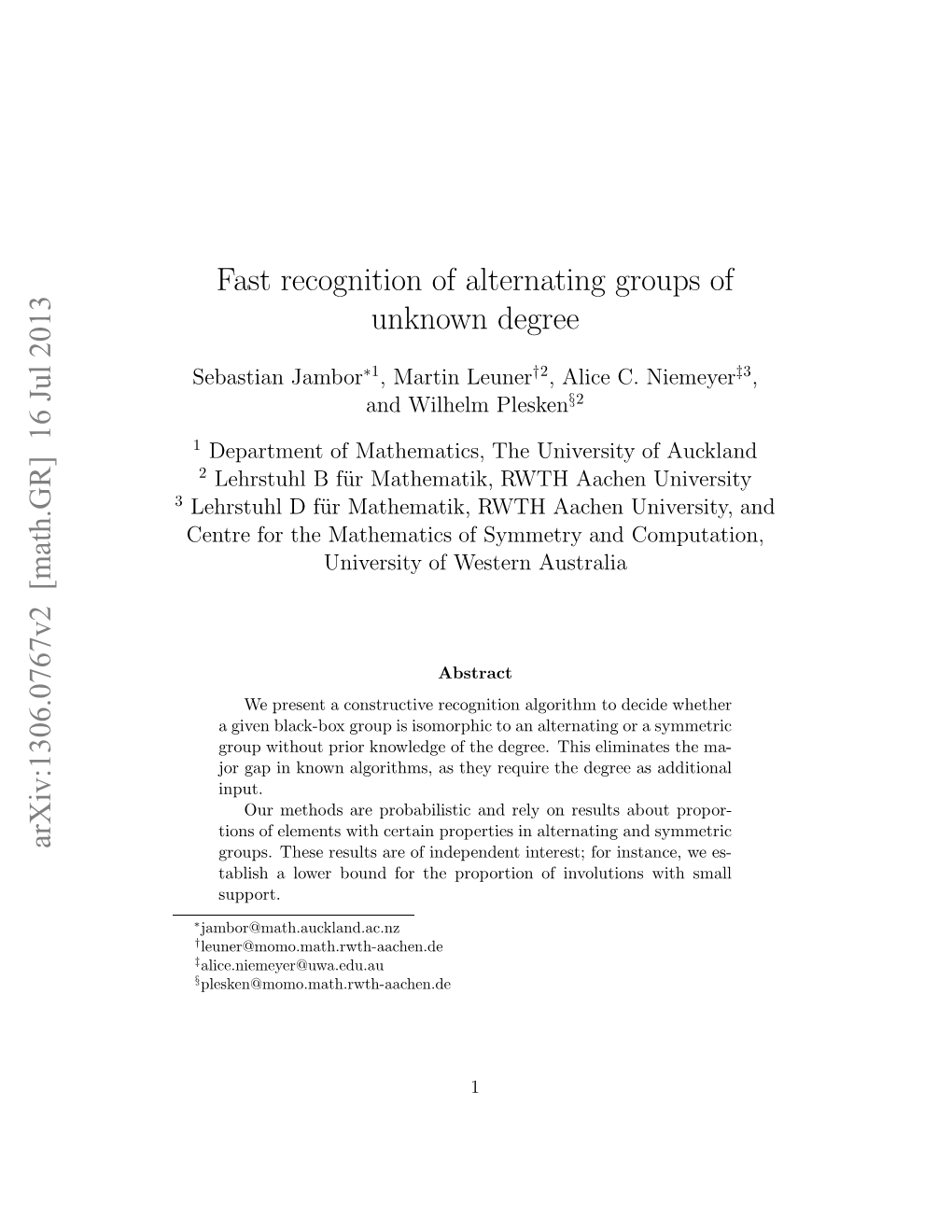 Fast Recognition of Alternating Groups of Unknown Degree