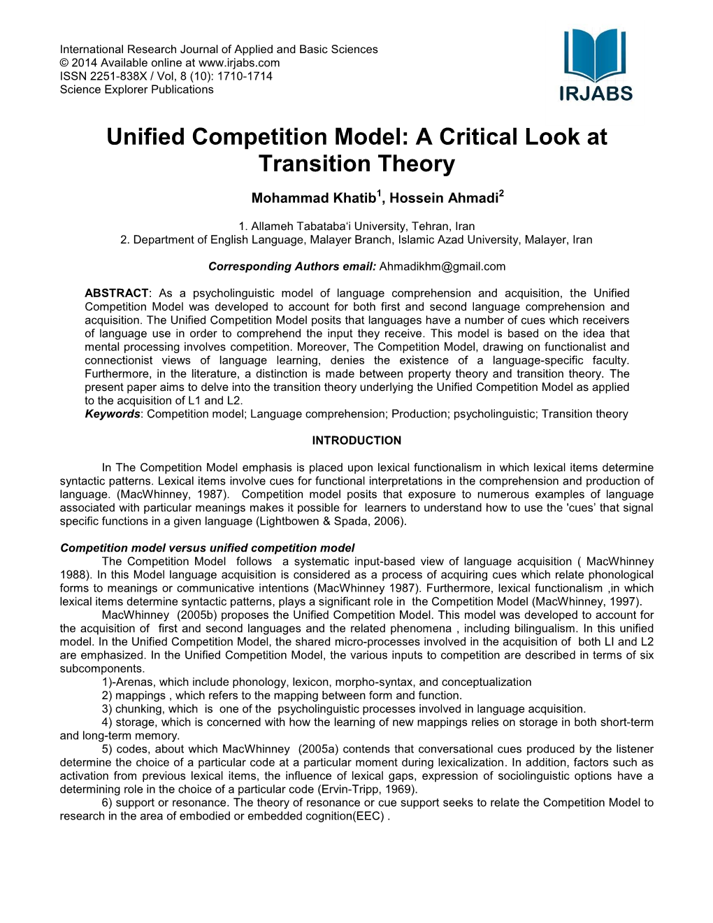 Unified Competition Model: a Critical Look at Transition Theory