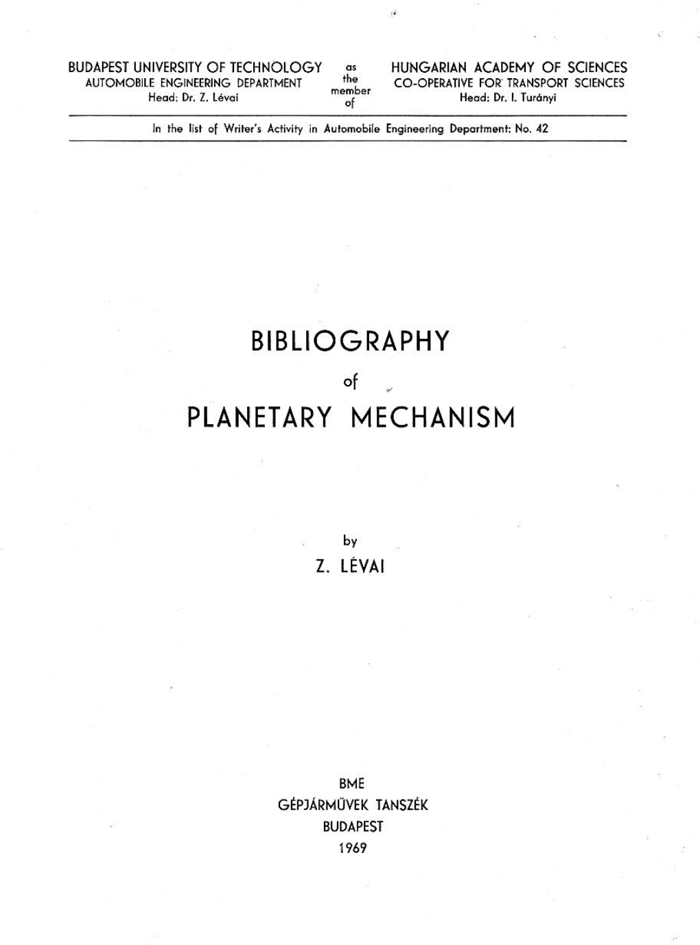 BIBLIOGRAPHY Planetary MECHANISM