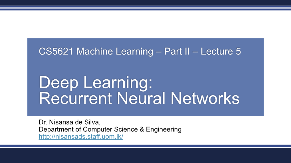 Deep Learning: Recurrent Neural Networks
