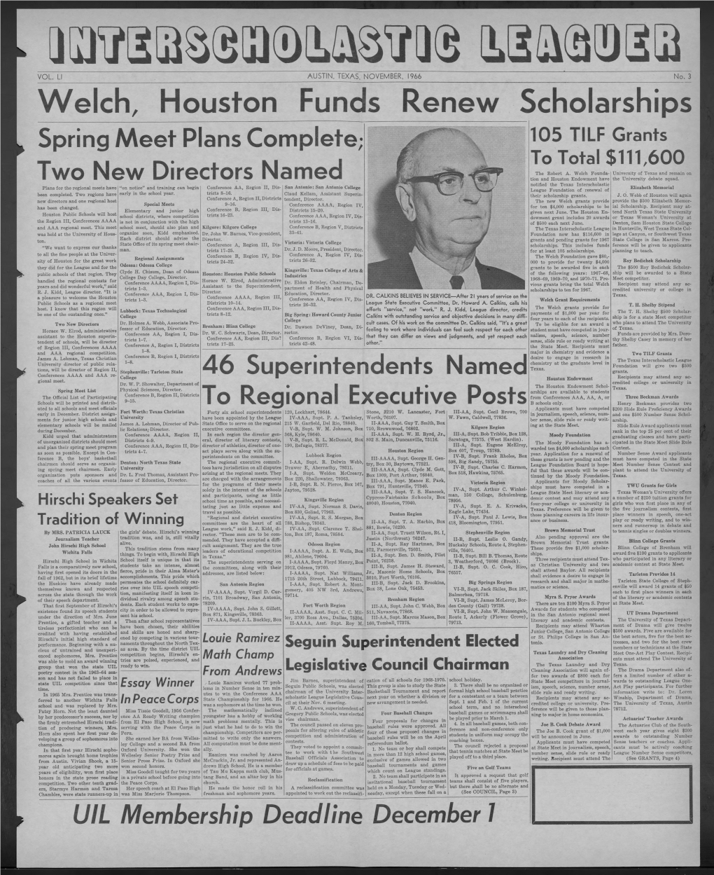 Welch, Houston Funds Renew Scholarships Spring Meet Plans Complete 105 TILF Grants to Total $111,600 the Robert A