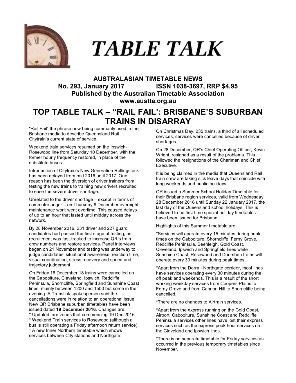 Top Table Talk – “Rail Fail': Brisbane's Suburban Trains