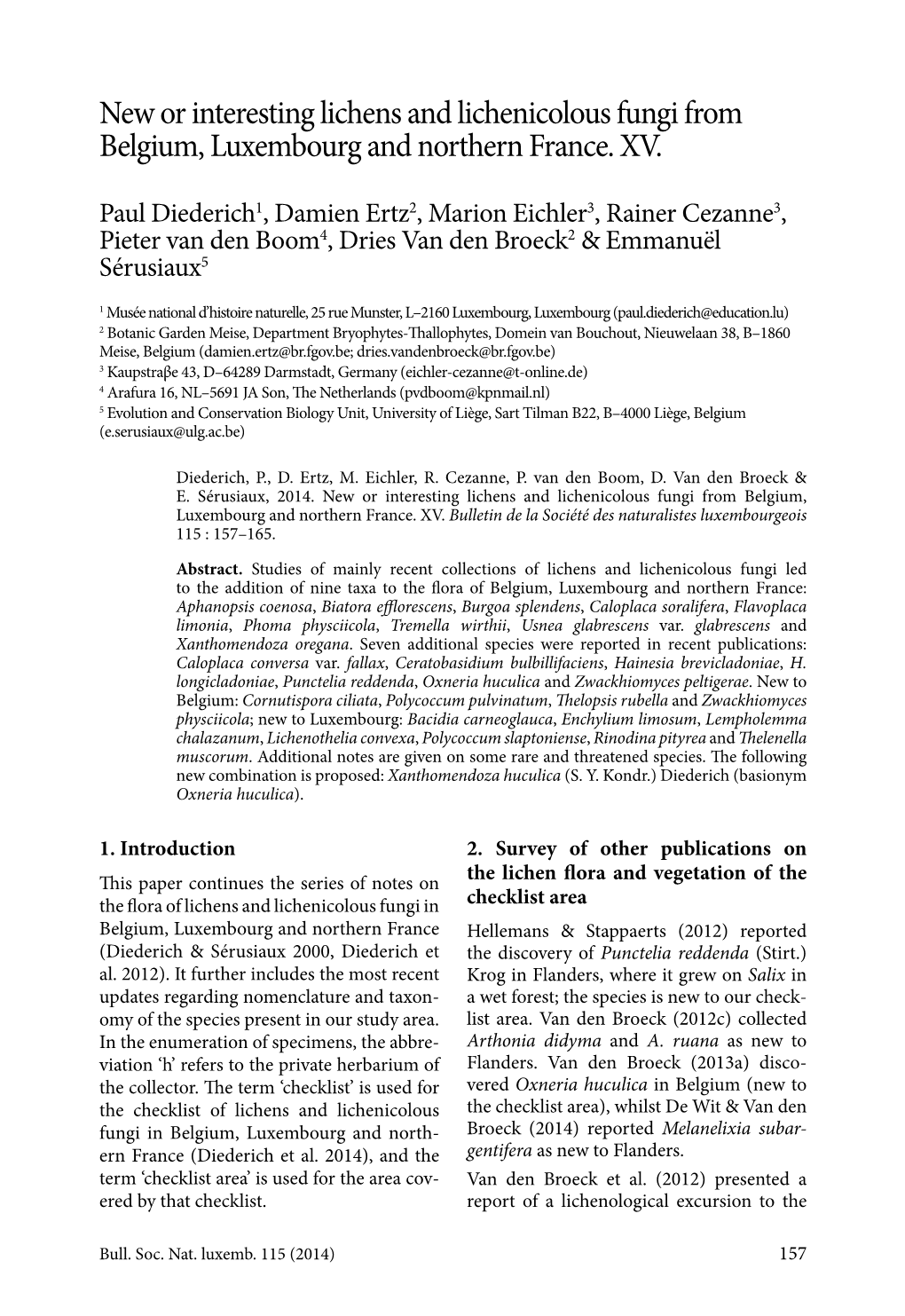 New Or Interesting Lichens and Lichenicolous Fungi from Belgium, Luxembourg and Northern France