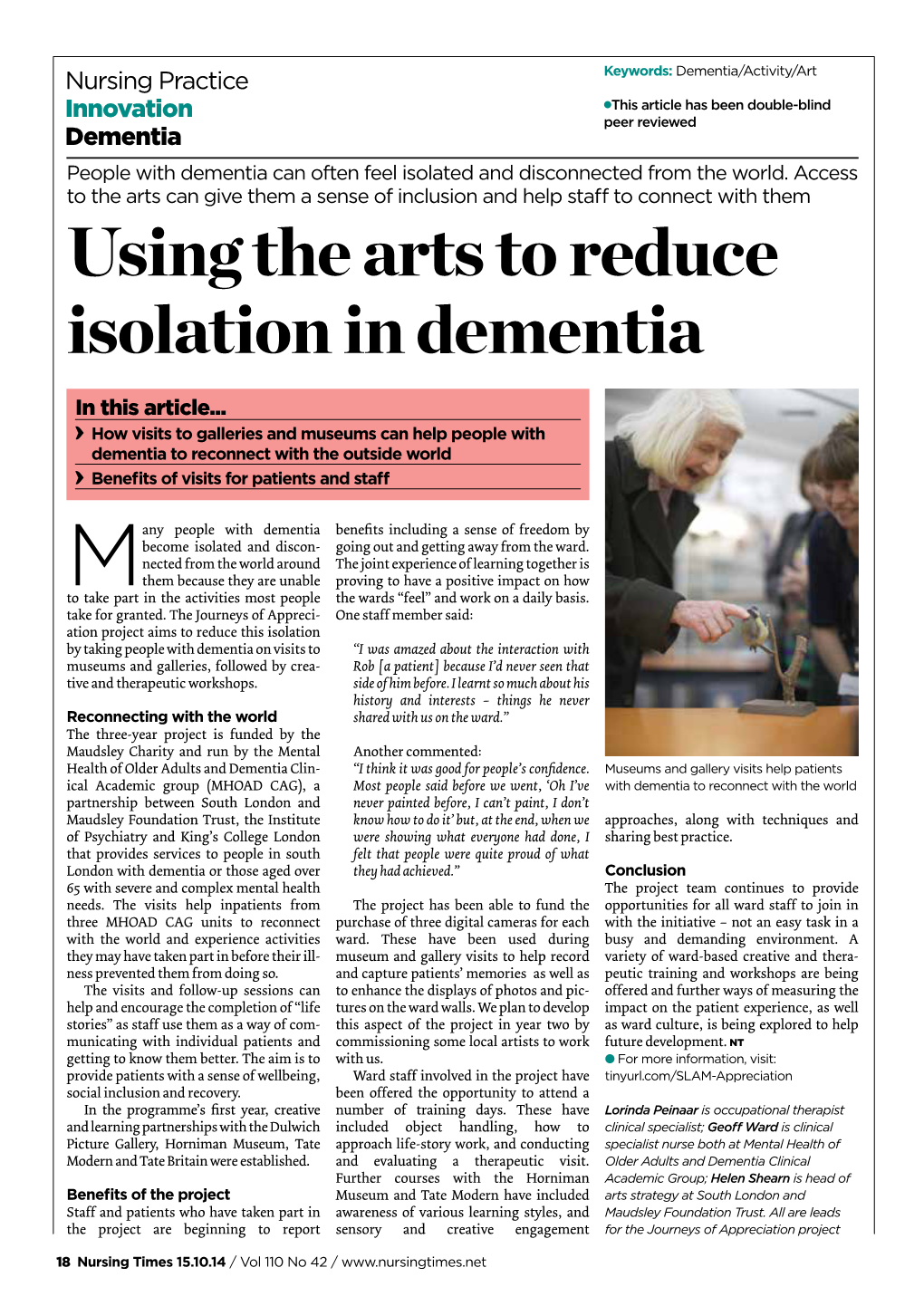 Using the Arts to Reduce Isolation in Dementia