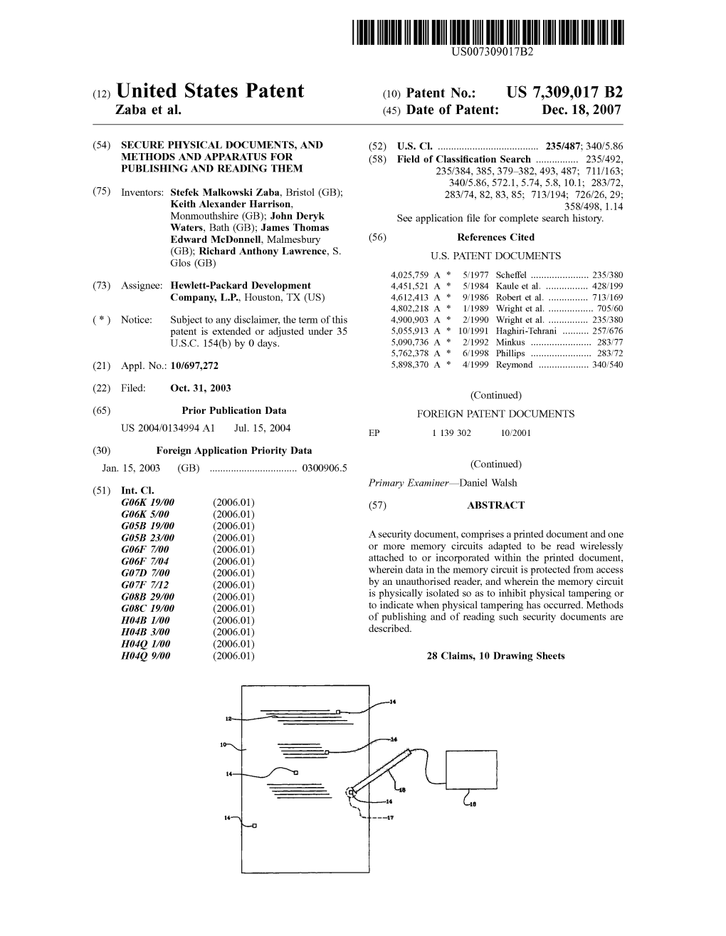 (12) United States Patent (10) Patent No.: US 7,309,017 B2 Zaba Et Al