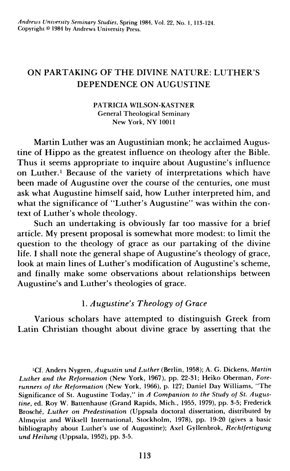 On Partaking of the Divine Nature: Luther's Dependence on Augustine