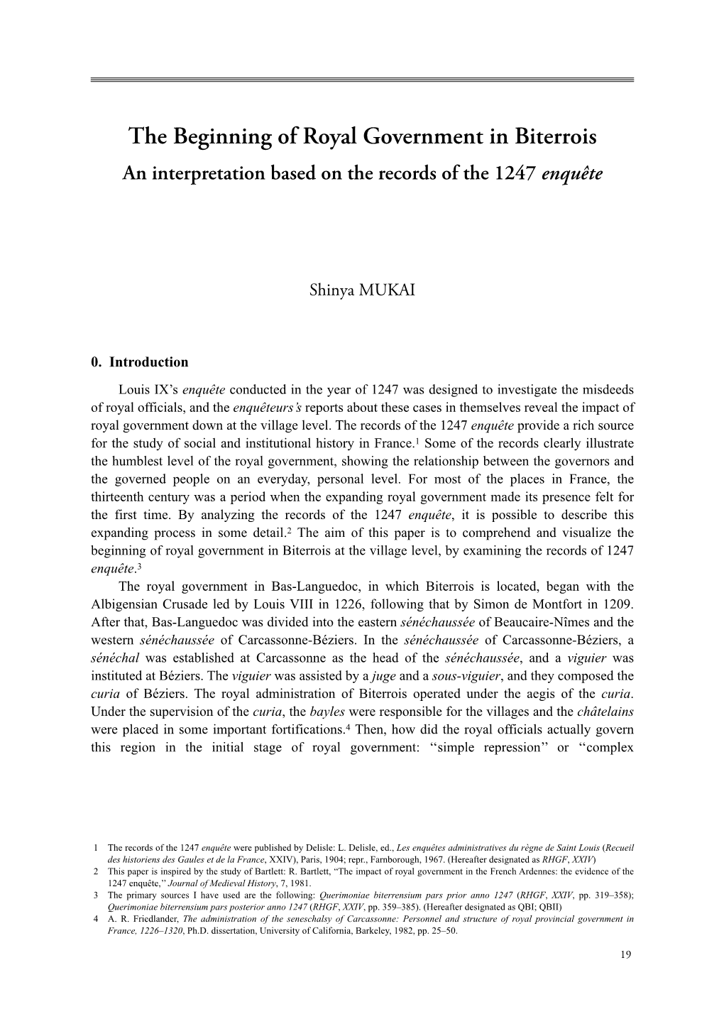 The Beginning of Royal Government in Biterrois: an Interpretation Based on the Records of the 1247