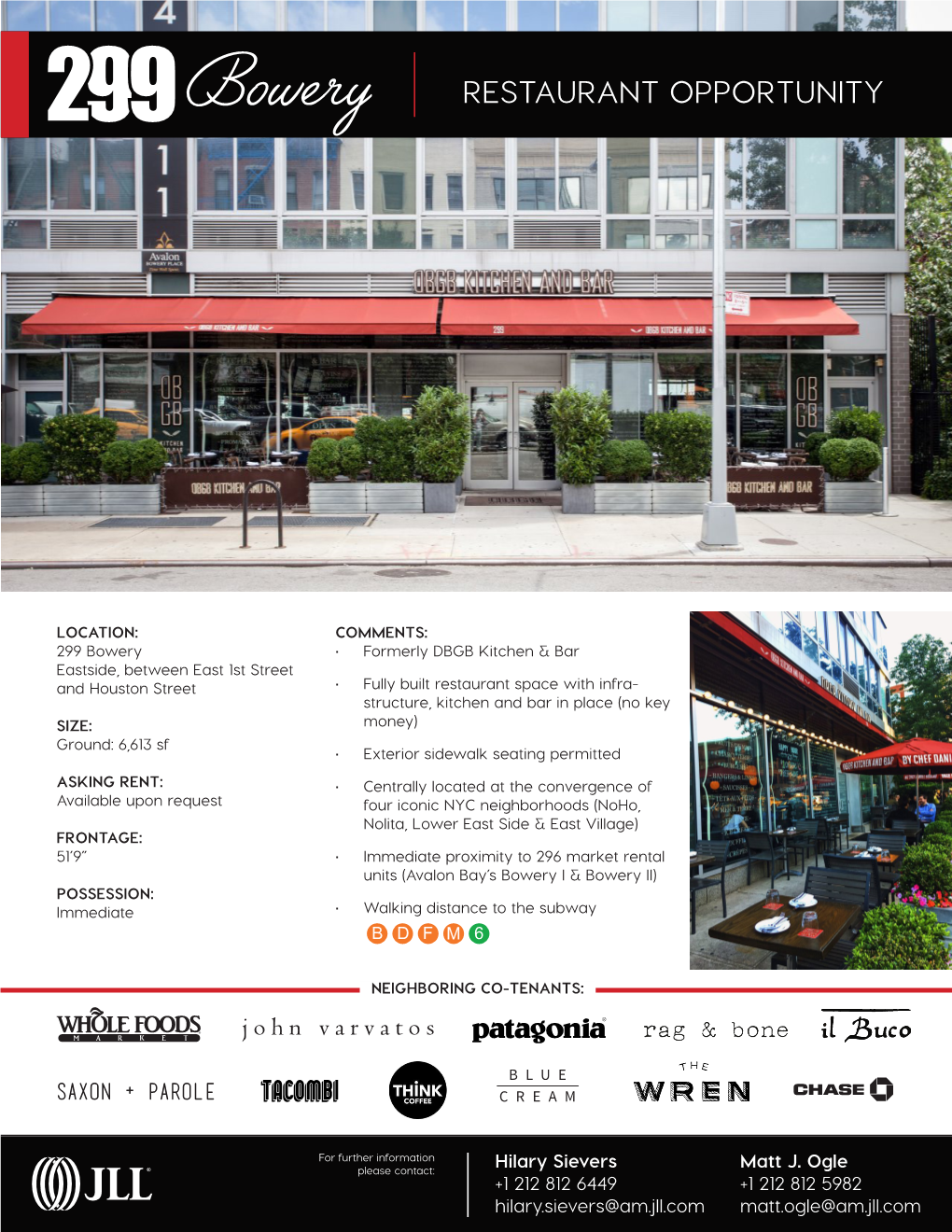 Bowery RESTAURANT OPPORTUNITY