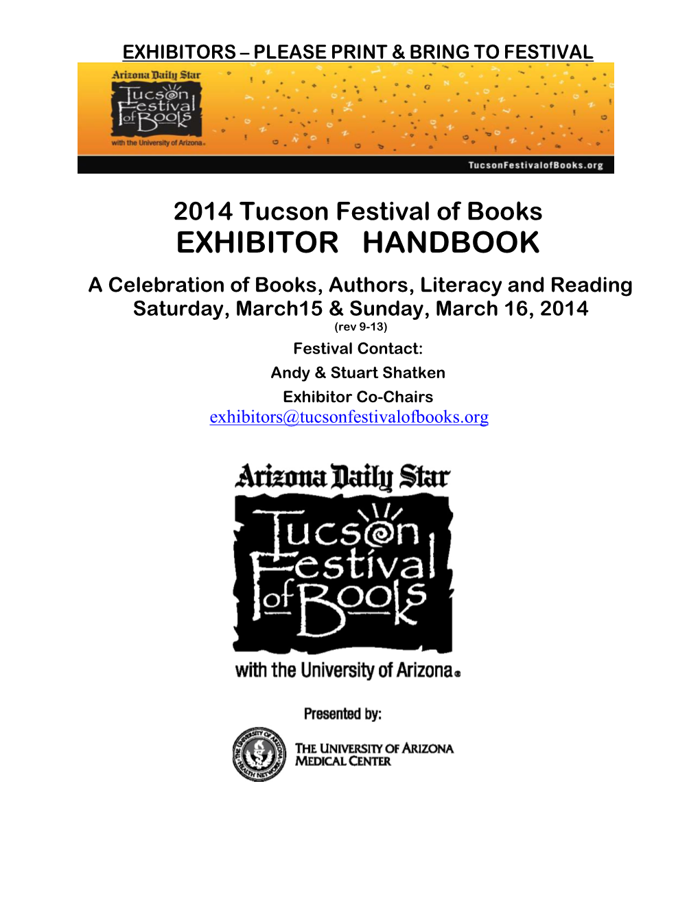 2014 Tucson Festival of Books EXHIBITOR HANDBOOK