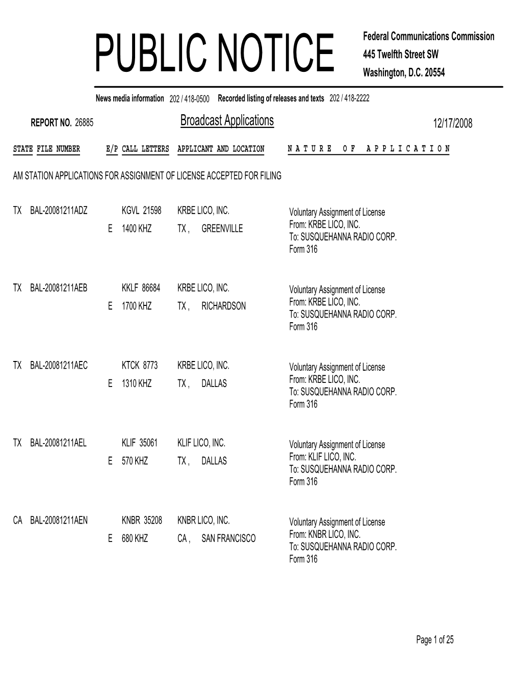 Broadcast Applications 12/17/2008