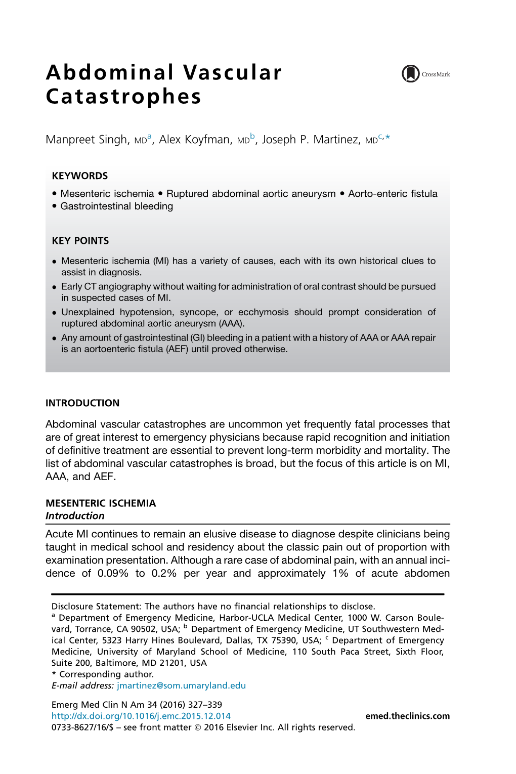 Abdominal Vascular Catastrophes