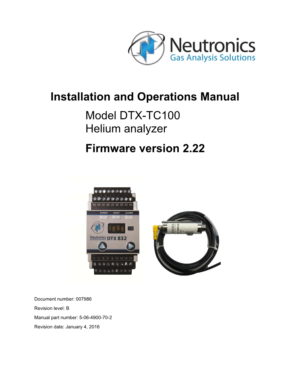 DTX832-He Helium Analyzer Installation and Operations Manual