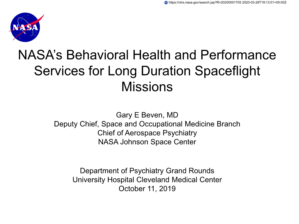 NASA's Behavioral Health and Performance Services for Long