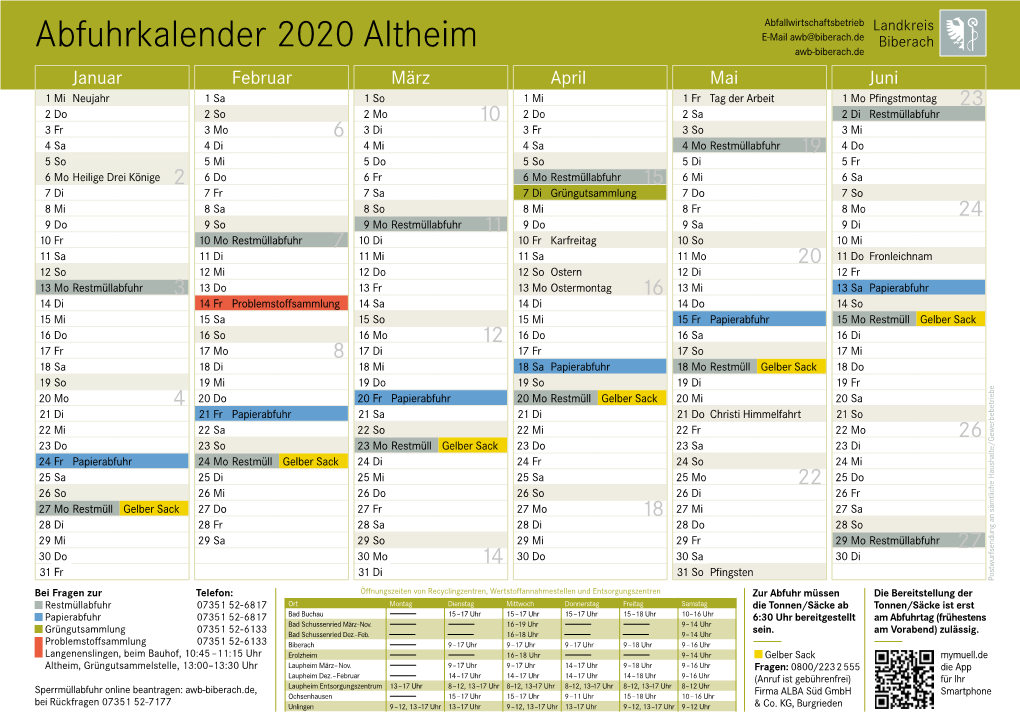 Abfuhrkalender 2020 Altheim