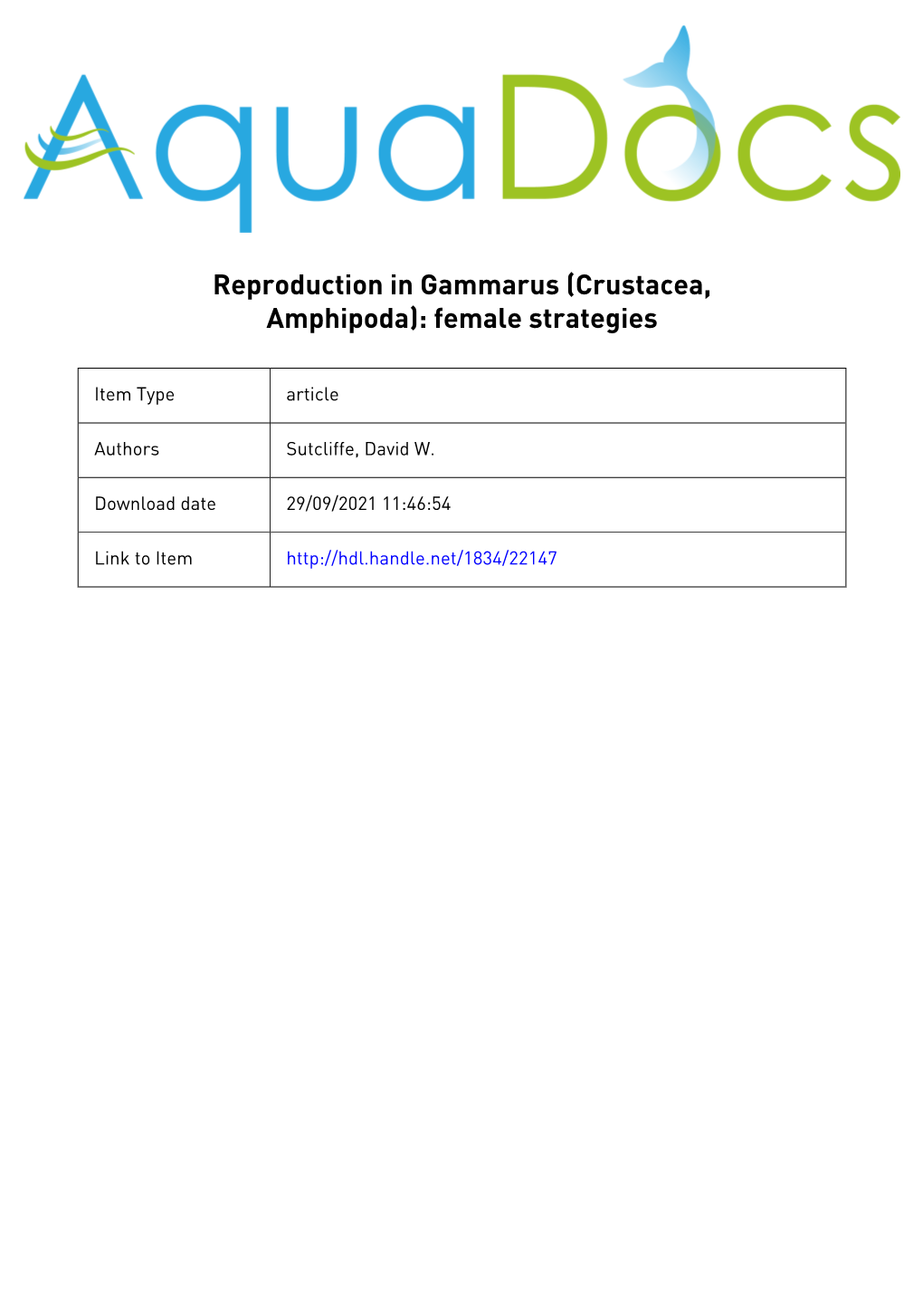 Reproduction in Gammarus (Crustacea, Amphipoda): Female Strategies