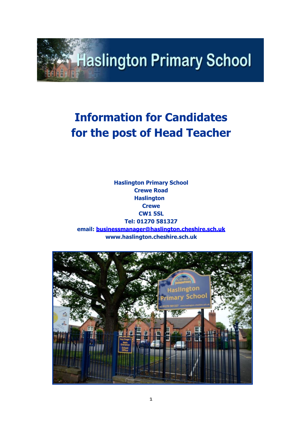 Information for Candidates for the Post of Head Teacher