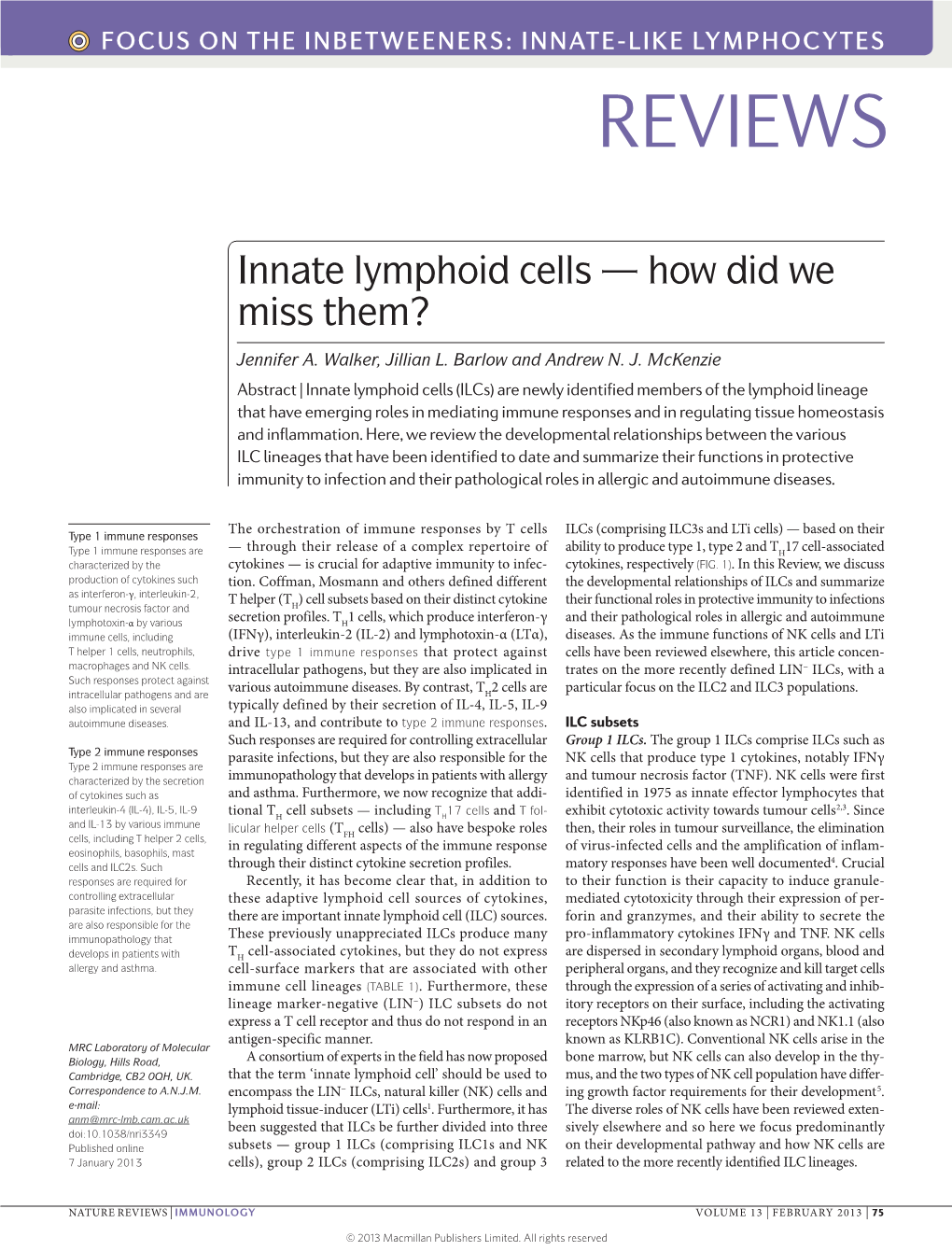 Innate Lymphoid Cells — How Did We Miss Them?