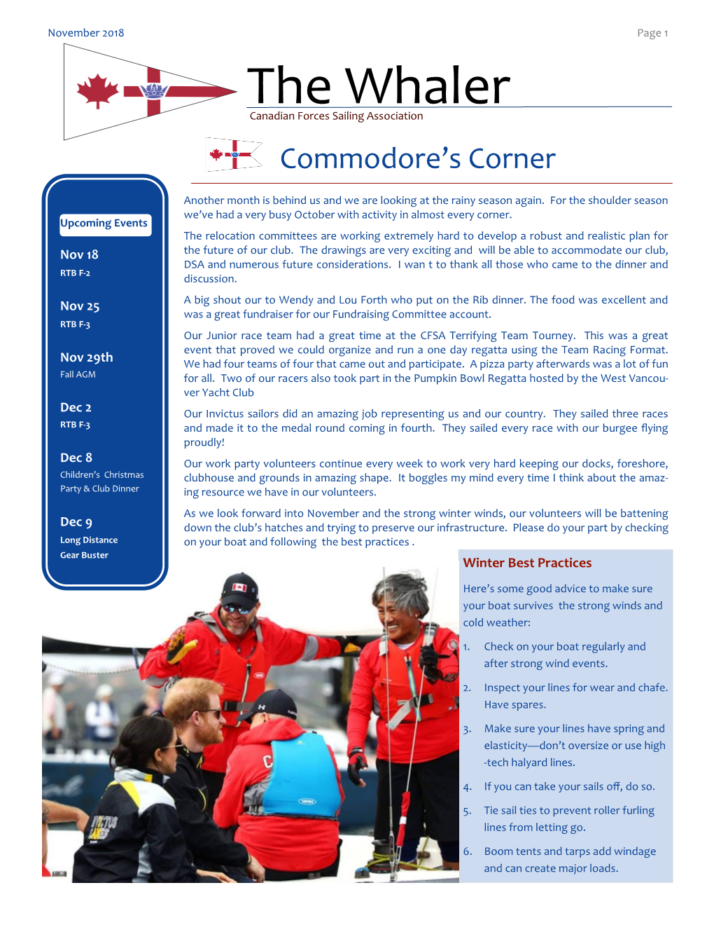 The Whaler Canadian Forces Sailing Association Commodore’S Corner