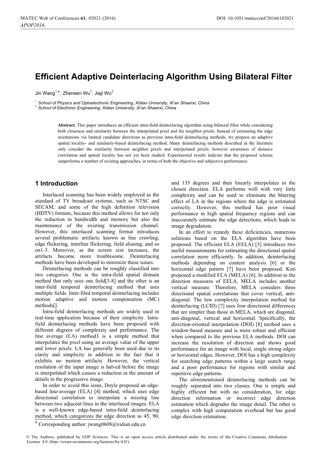 Efficient Adaptive Deinterlacing Algorithm Using Bilateral Filter