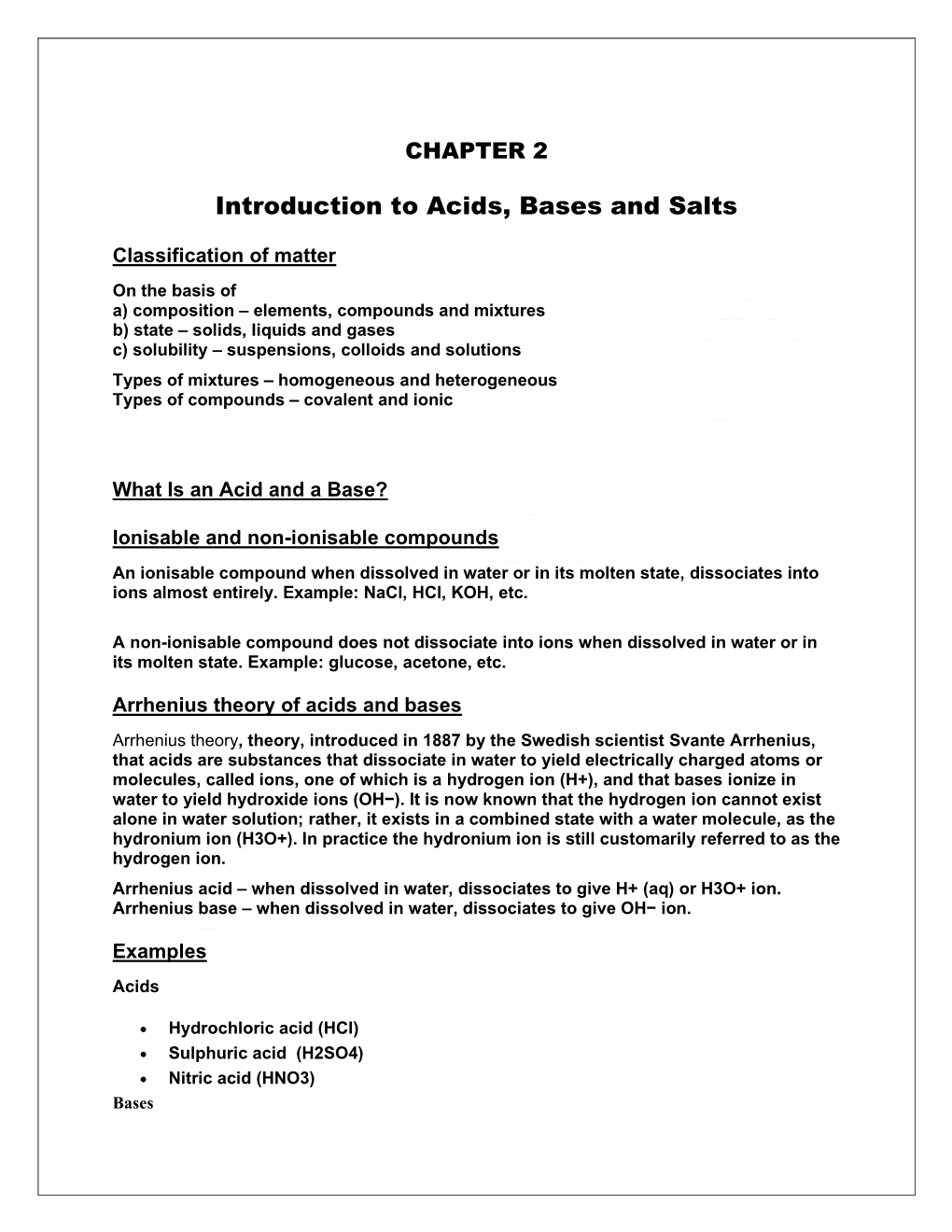 Introduction to Acids, Bases and Salts