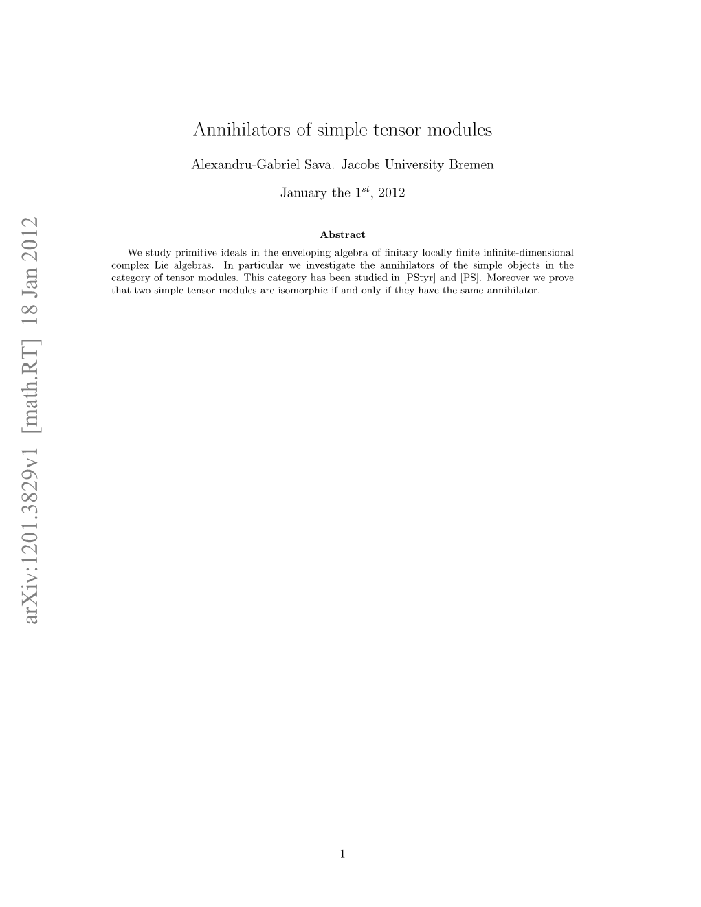 Annihilators of Simple Tensor Modules