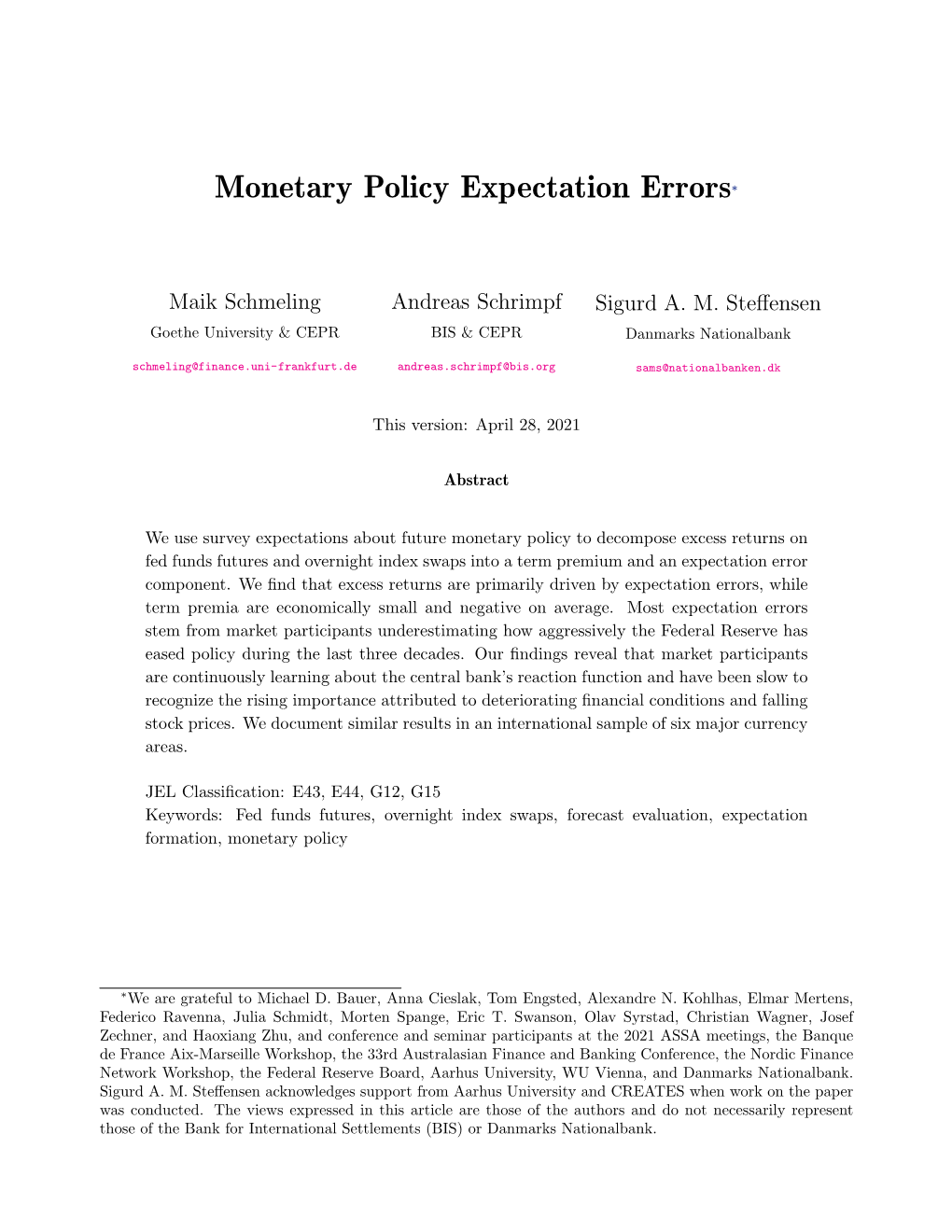 Monetary Policy Expectation Errors∗