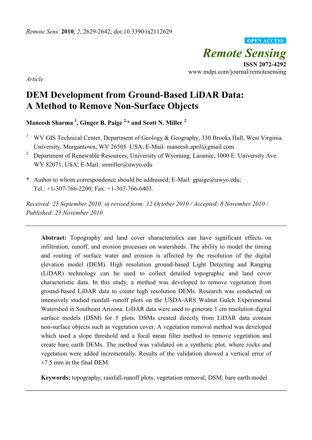 DEM Development from Ground-Based Lidar Data: a Method to Remove Non-Surface Objects