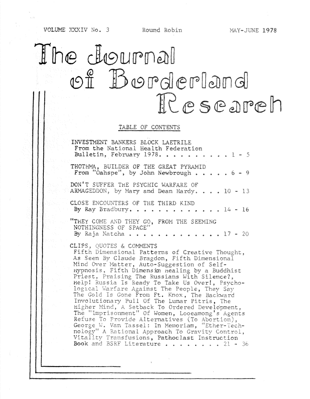 Journal of Borderland Research V34 N3 May-Jun 1978