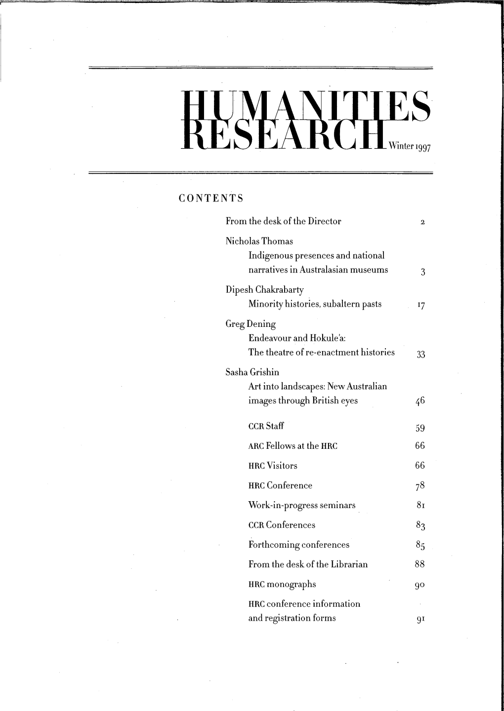 Humanities Research Journal Series: Winter 1997