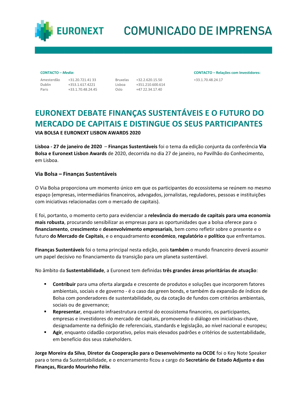 Euronext Debate Finanças Sustentáveis E O Futuro Do