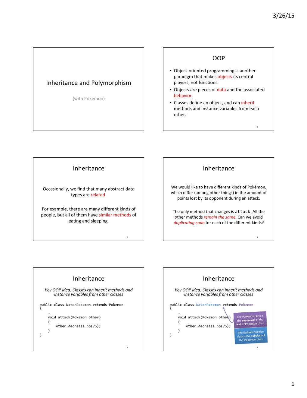 Inheritance and Polymorphism OOP Inheritance Inheritance Inheritance