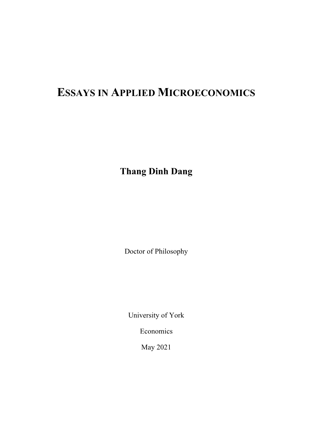 ESSAYS in APPLIED MICROECONOMICS Thang Dinh