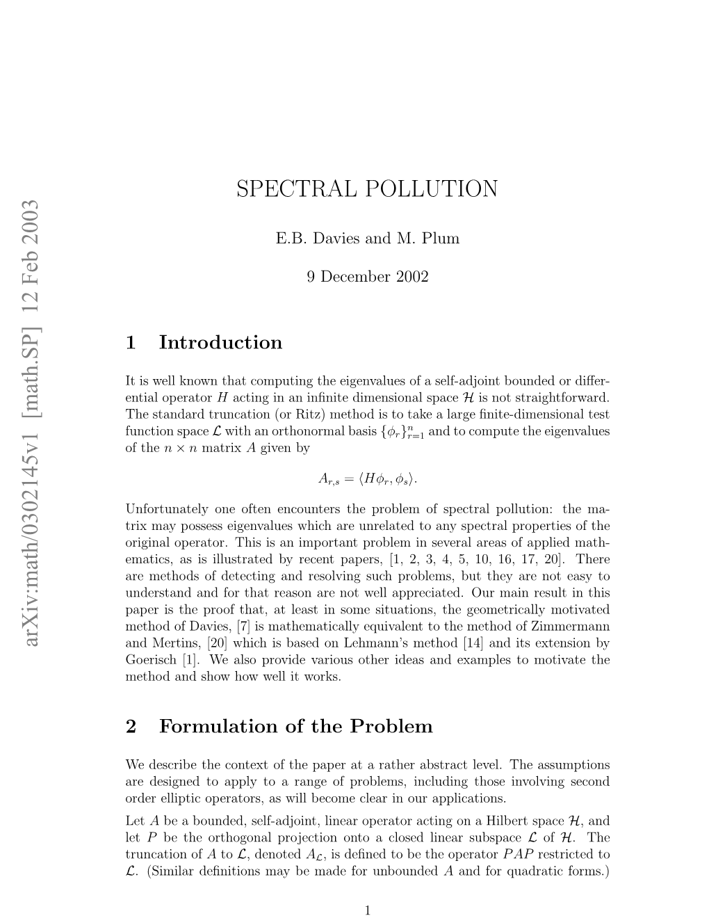 [Math.SP] 12 Feb 2003 SPECTRAL POLLUTION