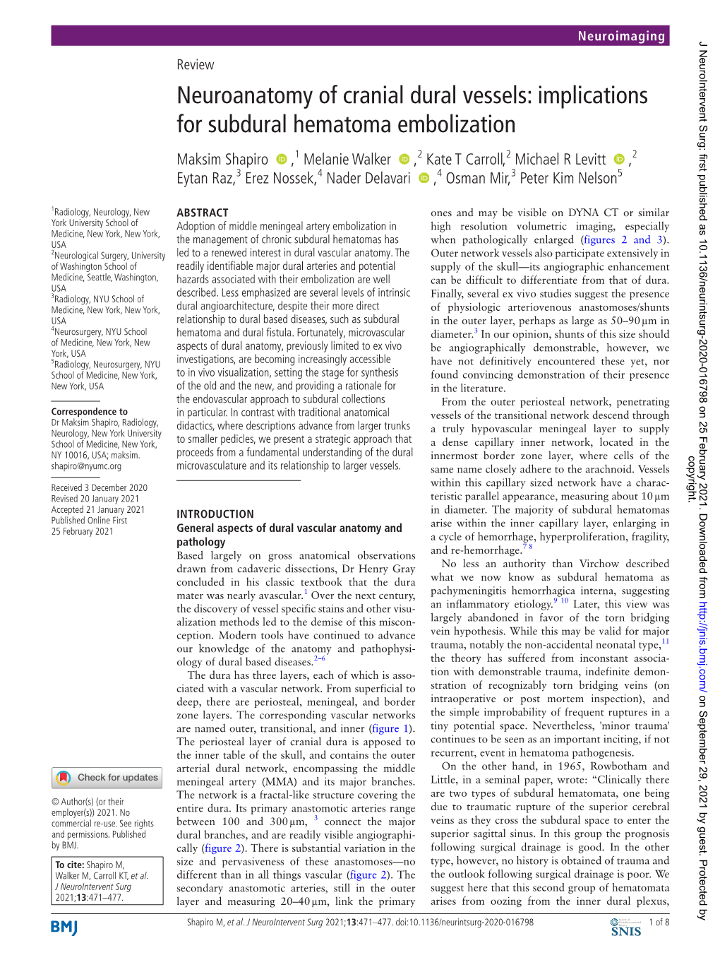 Neuroanatomy of Cranial Dural Vessels: Implications for Subdural Hematoma Embolization