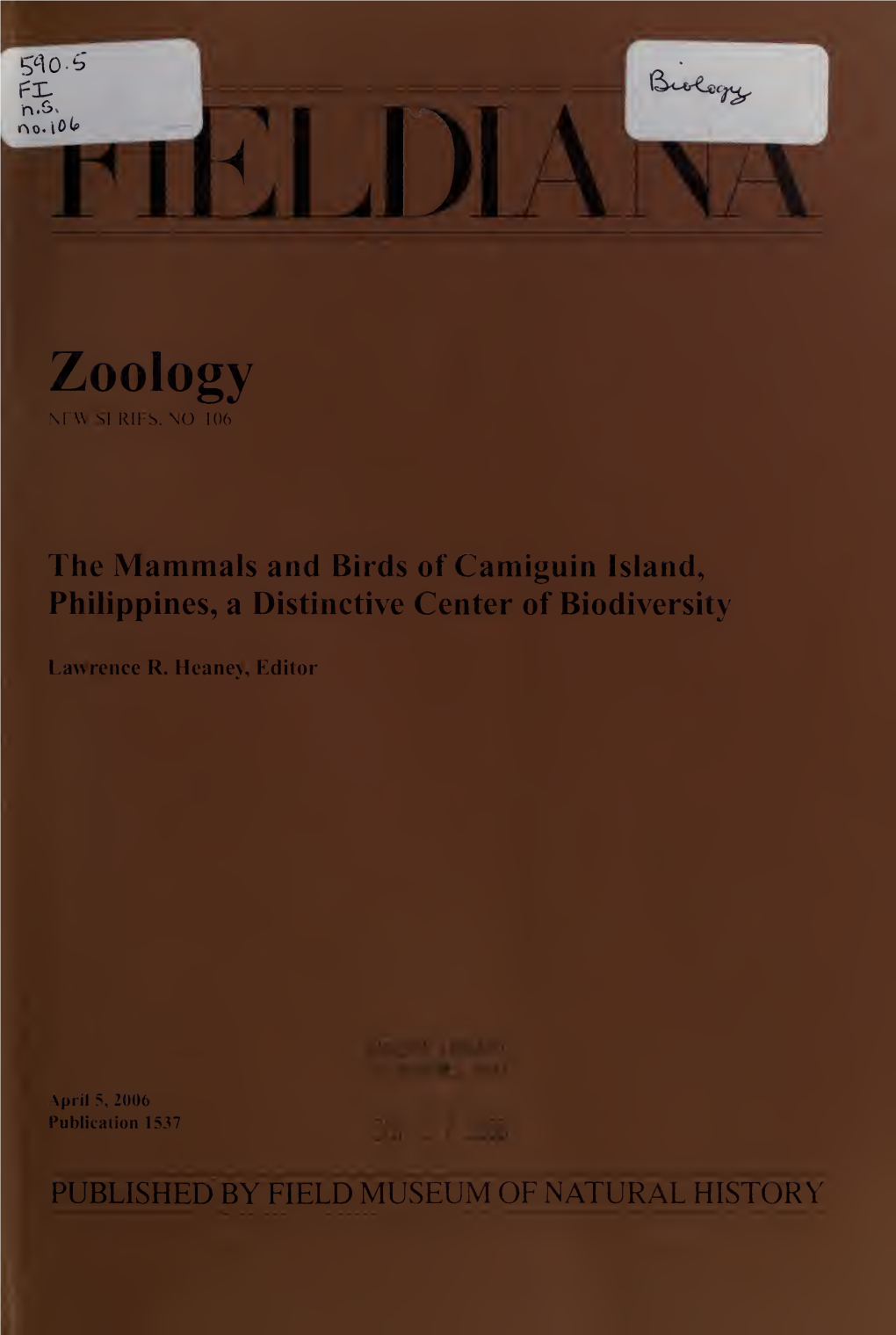 The Mammals and Birds of Camiguin Island, Philippines, a Distinctive Center of Biodiversity